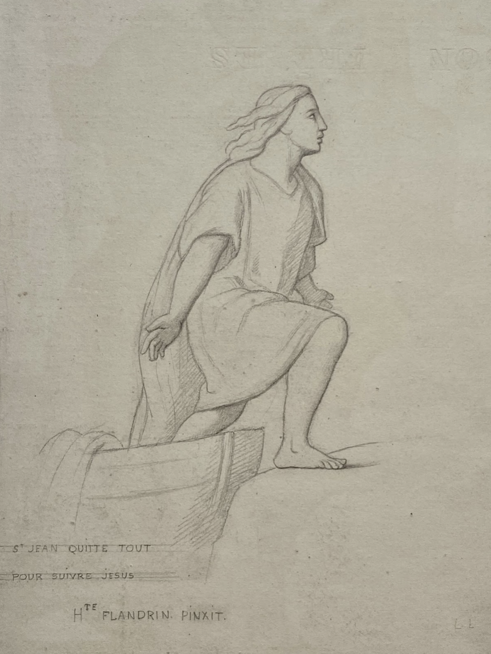 Elève d'Ingres, dessin 19e, Lacuria, d'après Flandrin, Saint Jean, Saint Séverin, Chapelle, Paris