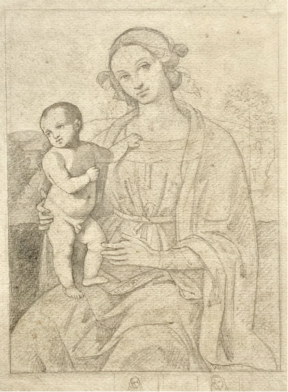 Le Pérugin, d'après, Dubouchet, Vierge à l'enfant ombrienne, art sacré, religieux, dessin spirituel