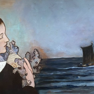 Alfons Mucha, d'après, Bruyère des Falaises, huile sur bois Art Nouveau, Finistère, peinture bretonne