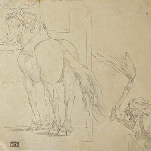 Hans Baldung Grein - Gastine, Le Palefrenier ensorelé, dessin sur calque 19e, gravure ancienne