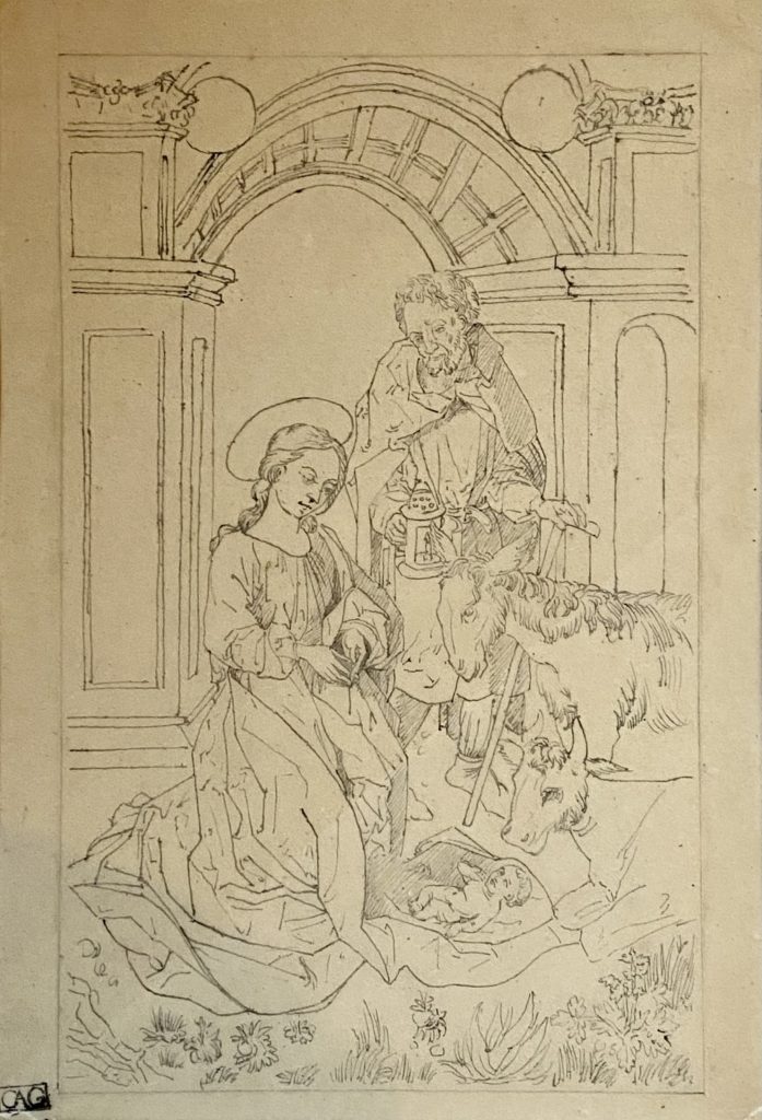 Gastine, La Nativité, calque d'après Schongauer