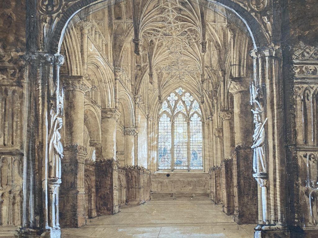 Intérieur d'église gothique, 19e Aquarelle