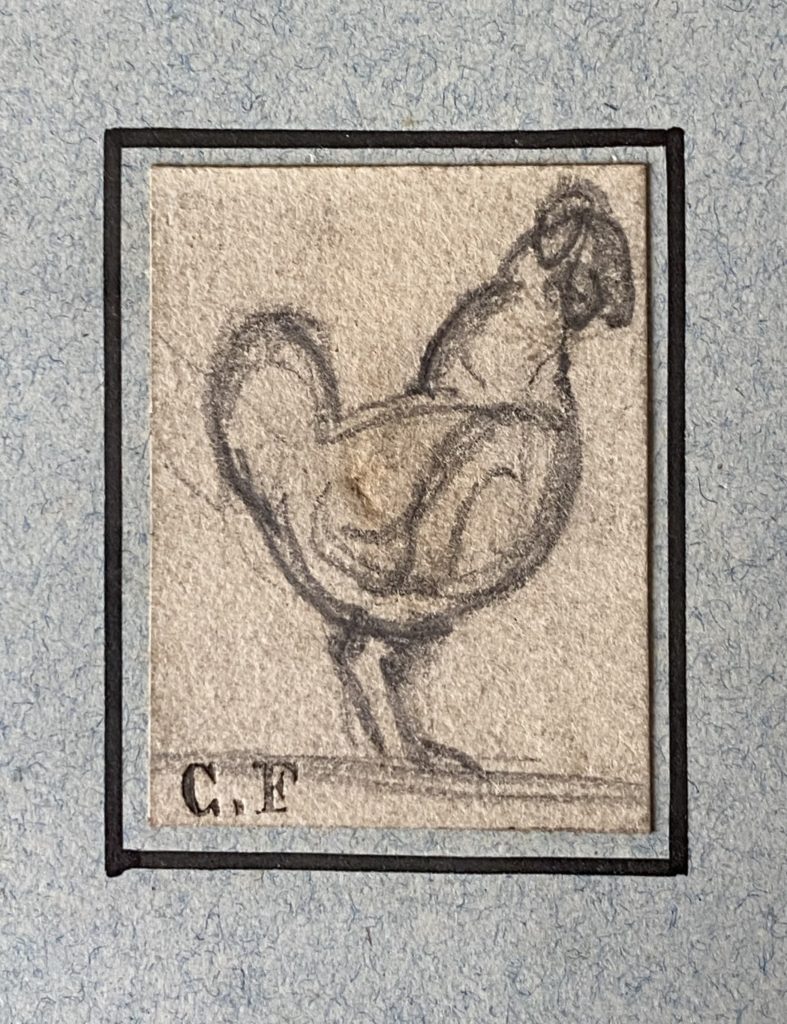 Coq, étude de Camille Flers, École de Barbizon, dessin 19eme