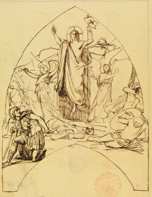 Élie Delaunay, Le Christ mis au tombeau, Chapelle de la Bonne Mort, MBA Nantes, dessin XIX