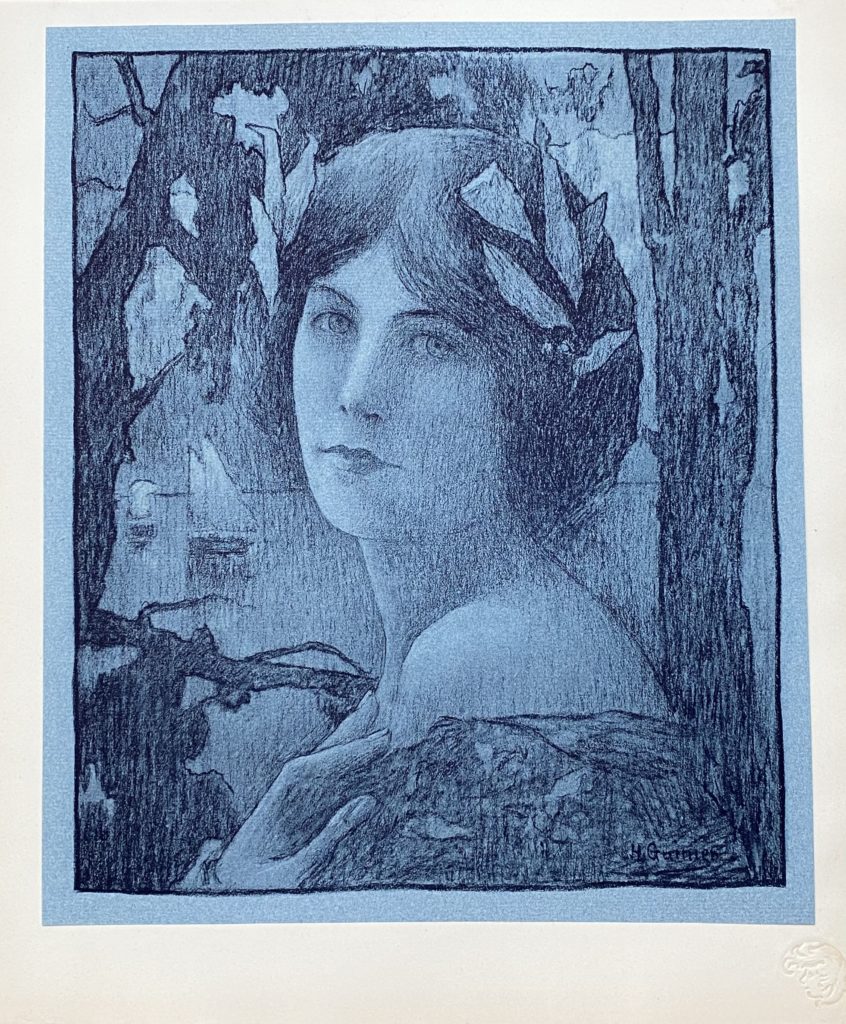 Portrait de Femme Symboliste Art Nouveau 1900 estampe