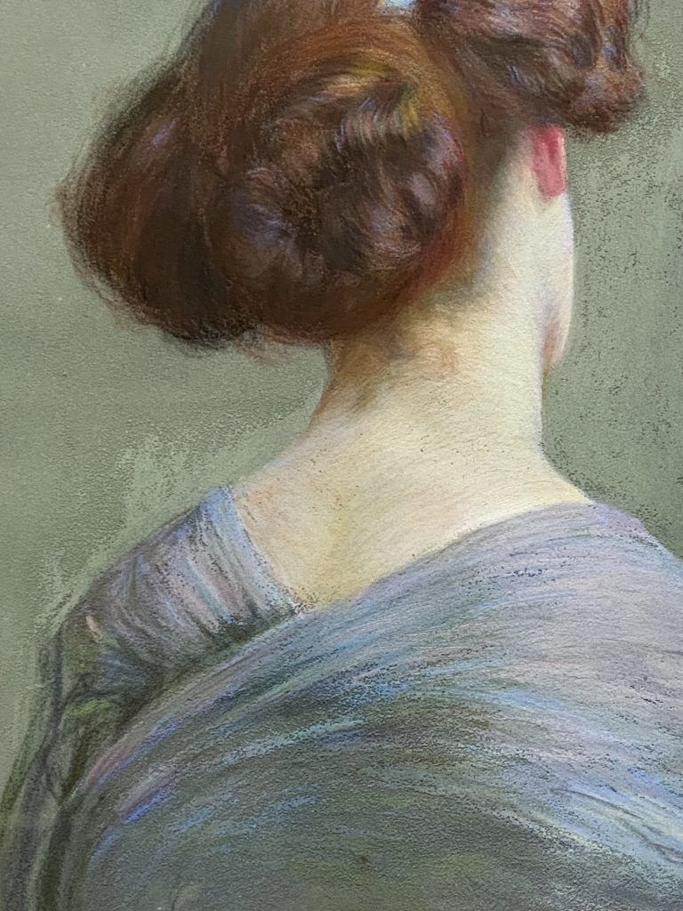 Tronquet Yvonne, Pastel 1900, femme de dos, détail