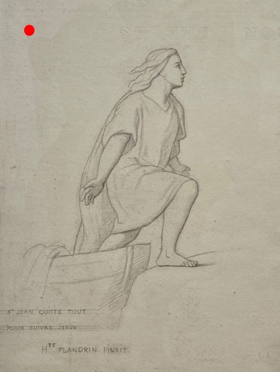 Elève d'Ingres, dessin 19e, Lacuria, d'après Flandrin, Saint Jean, Saint Séverin, Chapelle, Paris