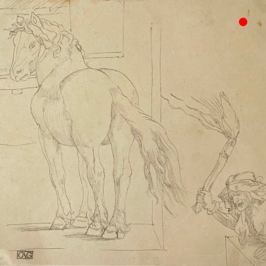 Hans Baldung Grein - Gastine, Le Palefrenier ensorelé, dessin sur calque 19e, gravure ancienne