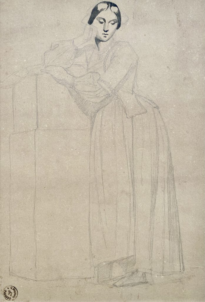 Aimée Flandrin, Gastine, portrait 19e, dessin ancien, cadre napoléon III