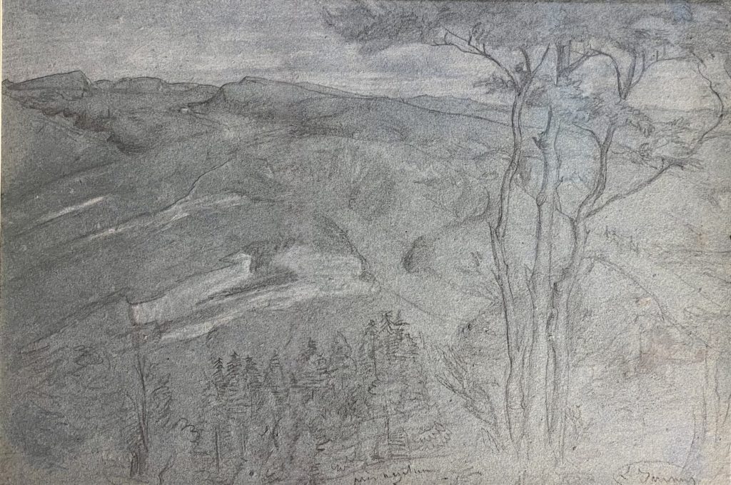 Louis Janmot, paysage lyonnais papier bleu 